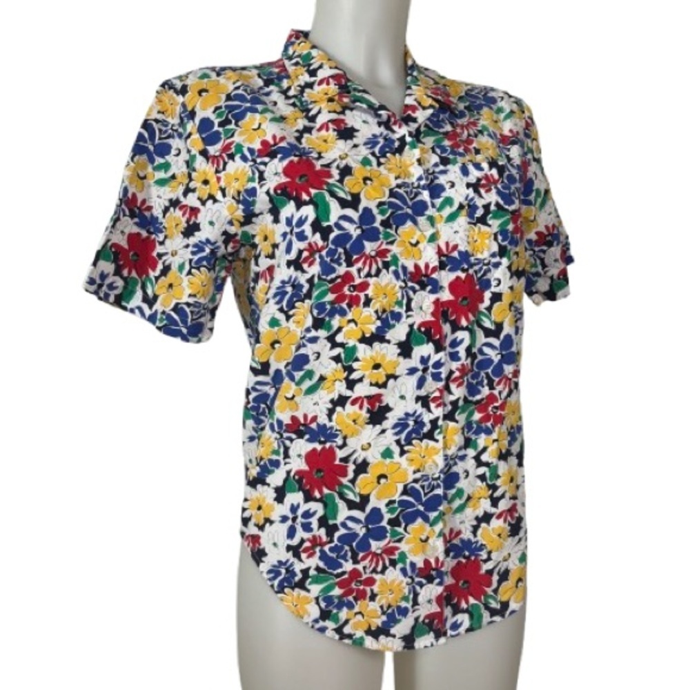 Vintage 50s Multi Color Theo Floral Print Women’s Button Down Shirt Size 4